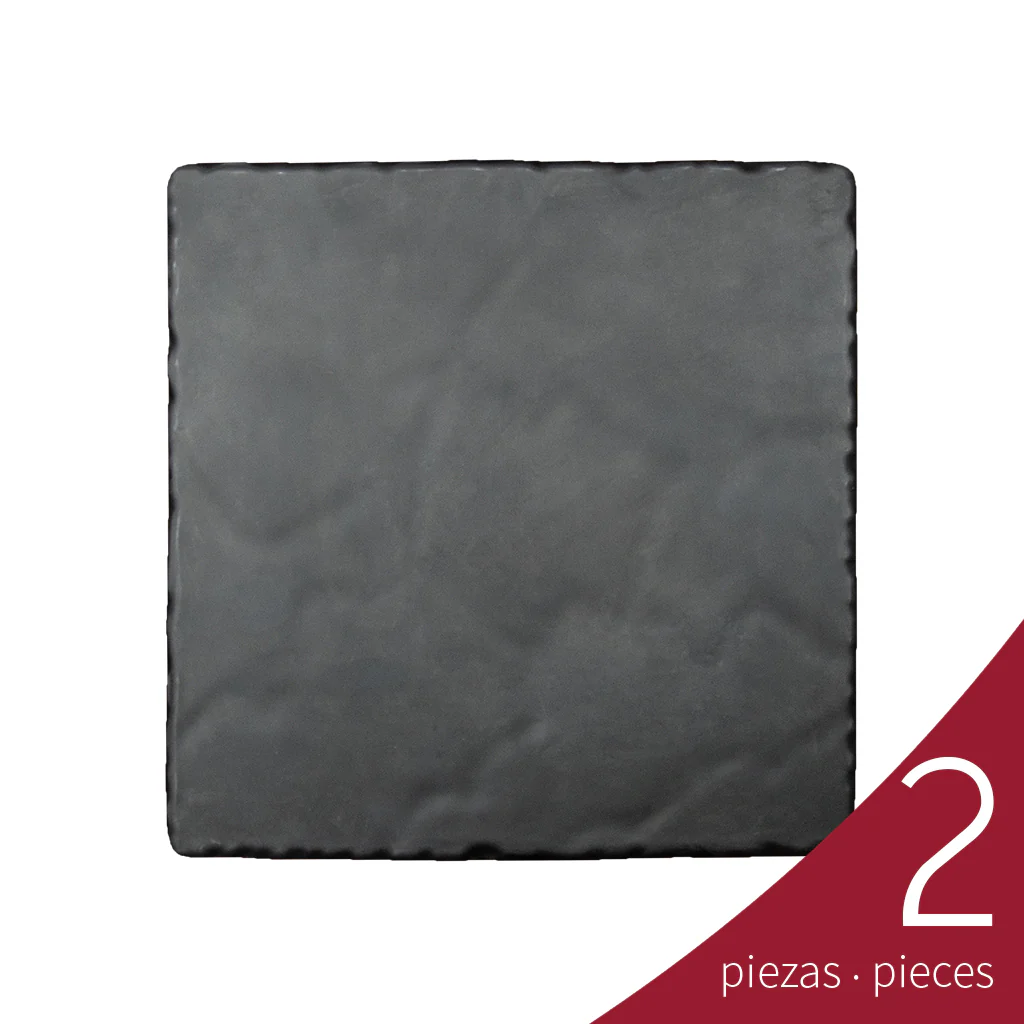 Caja de 2 piezas Platón Cuadrado Rivoli Melamina 25 x 25 cm, Negro Mate | Tavola