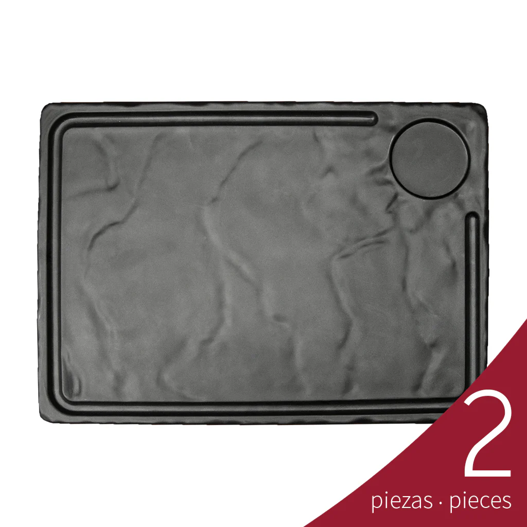 Caja de 2 piezas Platón Rectangular Rivoli Melamina 33 x 24 cm, Negro Mate | Tavola